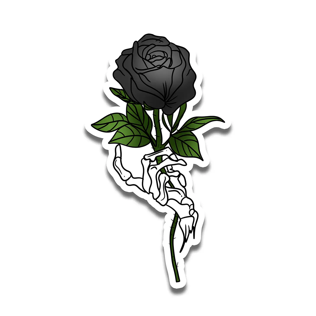 Rebel and Siren Skeleton Hand and Black Rose Sticker