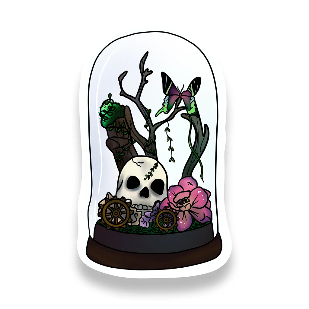 Rebel and Siren Skull and Flowers Jar Sticker
