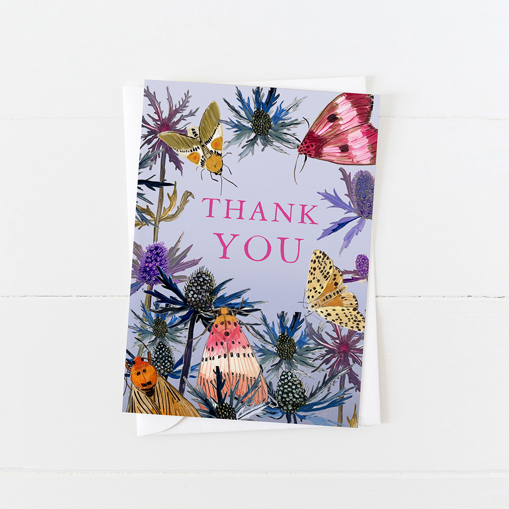 Briana Corr Scott Thank You with Sea Holly and Moths Greeting Card