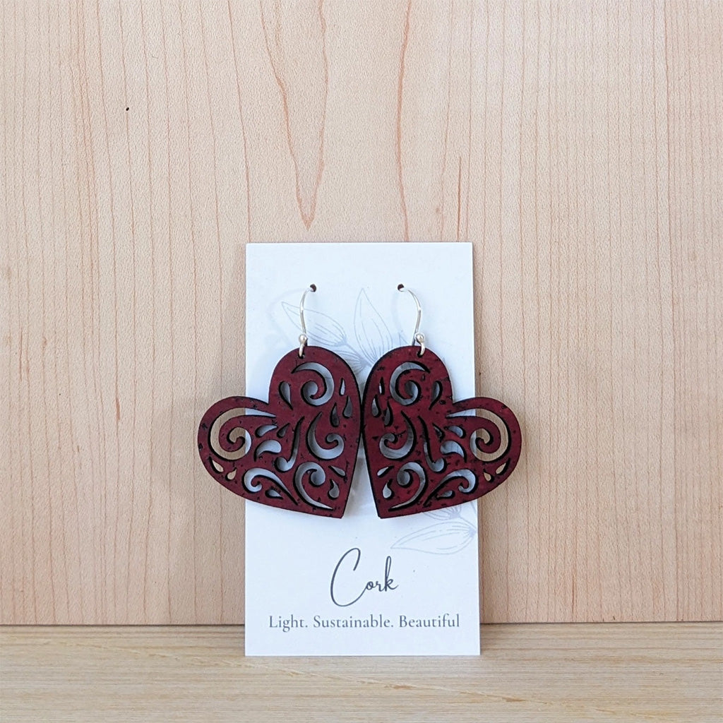 Plum Tree Handmade Valentine's Hearts Cork Earrings