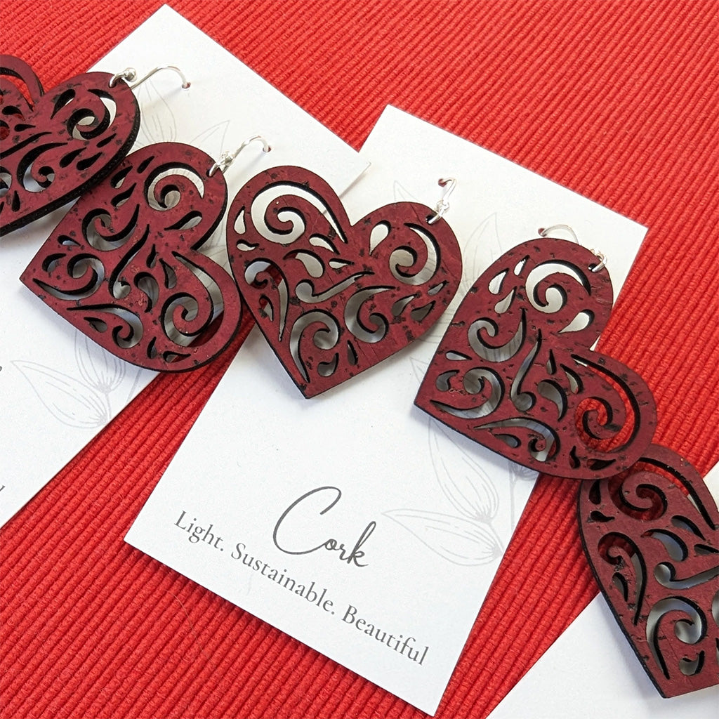 Plum Tree Handmade Valentine's Hearts Cork Earrings