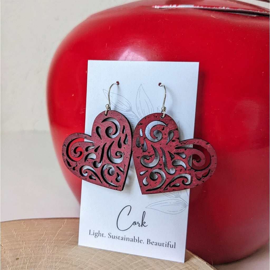 Plum Tree Handmade Valentine's Hearts Cork Earrings