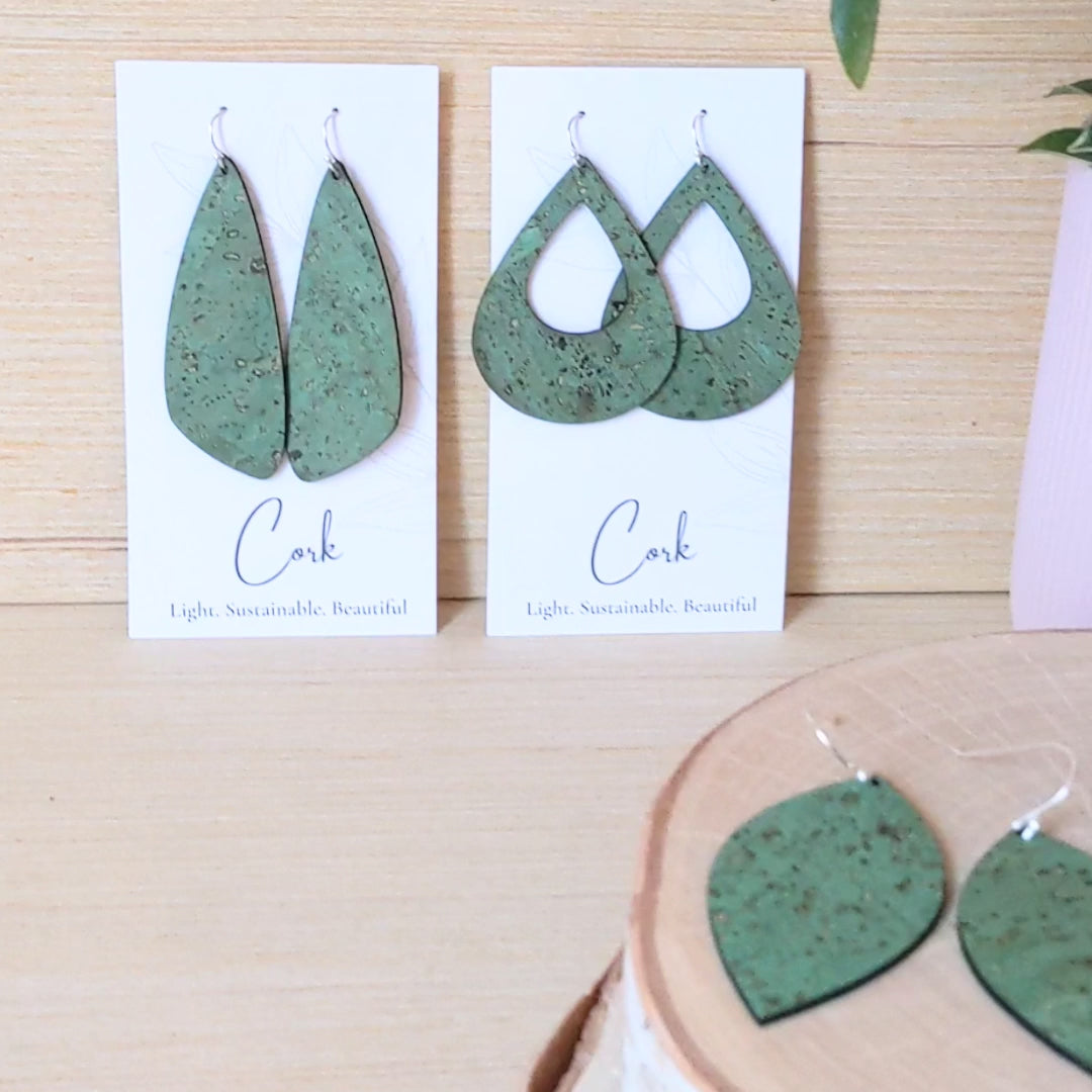 Plum Tree Handmade Grass Green Leaf Cork Earrings